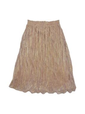 Love Riche Metallic Pleated Midi Skirt - Rose Gold